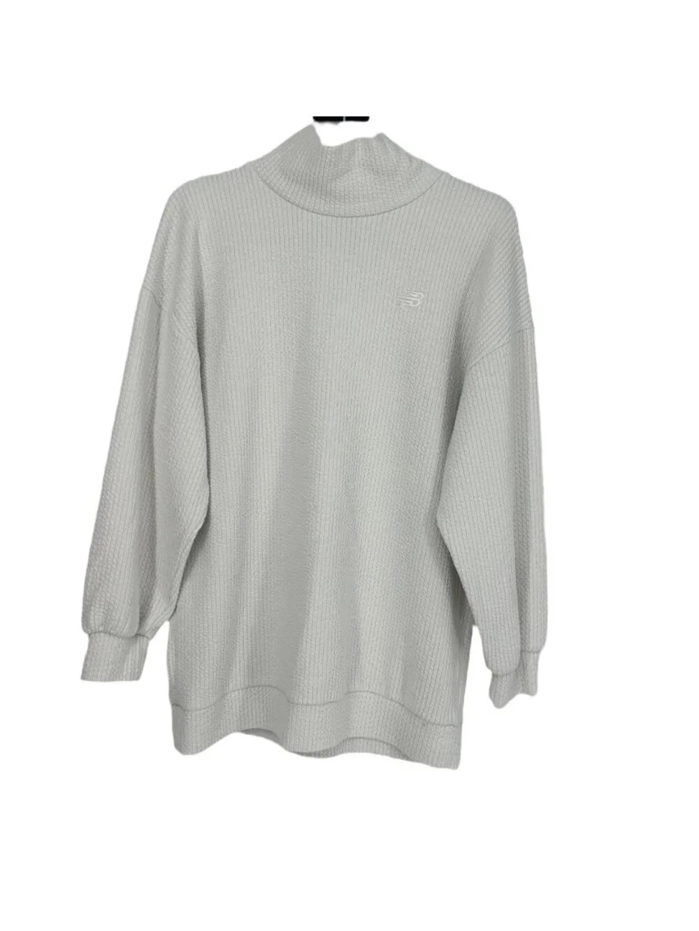 New Balance Pullover Unisex Medium Off White Waffle Knit Funnel Neck Sweatshirt